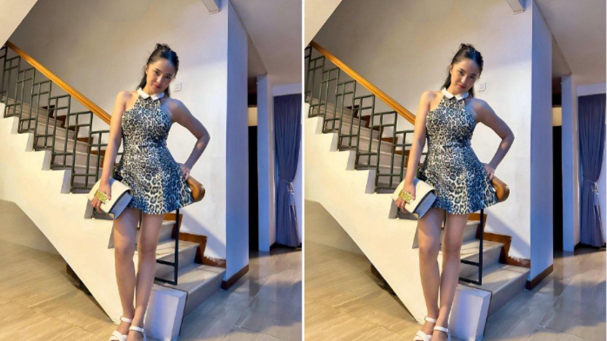 Marshanda pakai dress leopard