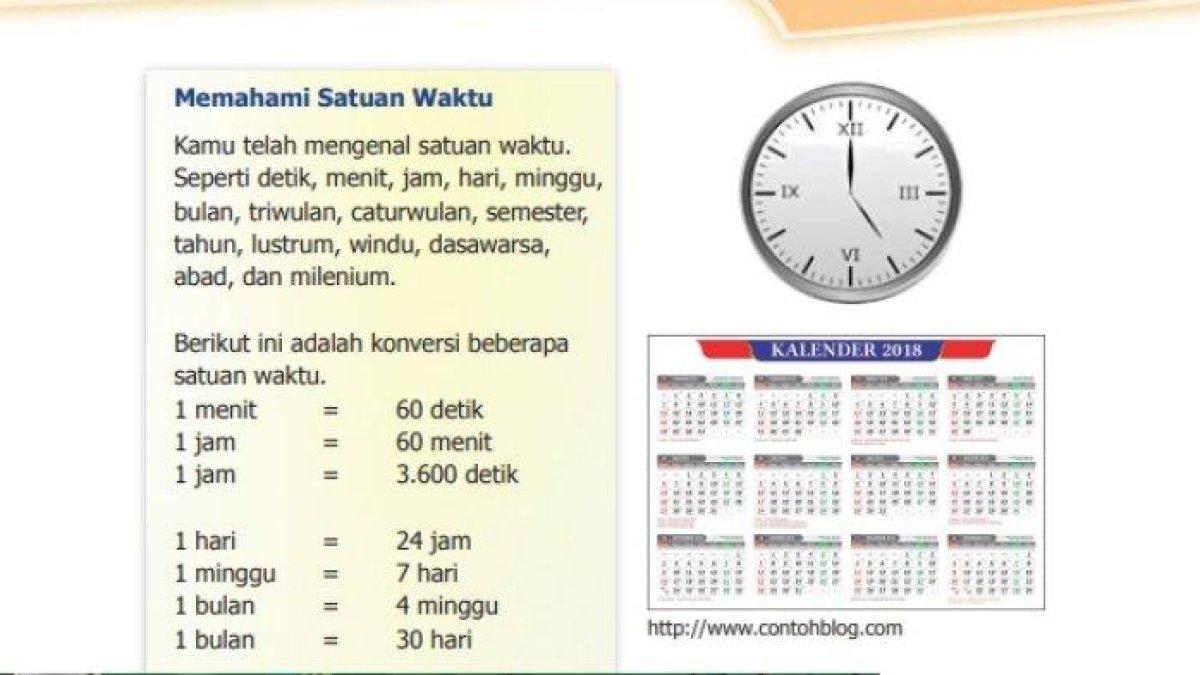 MATERI MATEMATIKA - Materi memahami satuan waktu buku matematika kelas 5 halaman 47 - Simak materi memahami satuan waktu dan cara menghitungnya dengan benar, serta contoh soal.