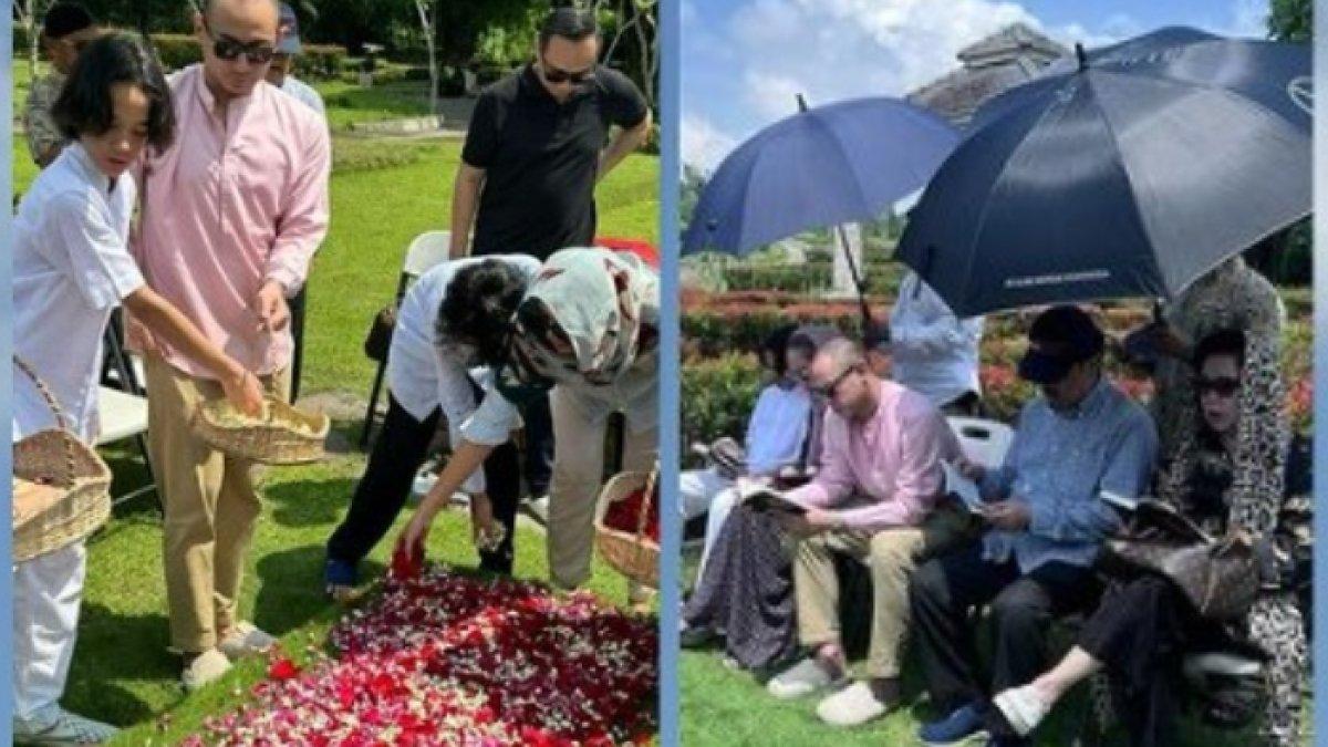 Momen BCL berdoa bersama suami, anak, dan keluarganya di depan makam Ashraf Sinclair.