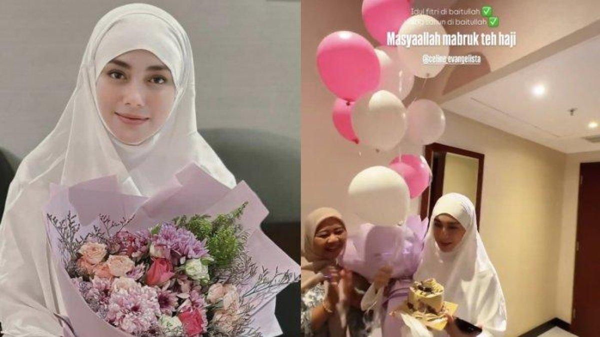 DAPAT KEJUTAN - Momen Celine Evangelista merayakan ulang tahun di Makkah, dicapture Rabu (2/4/2025). Janda Stefan William dapat kejutan.