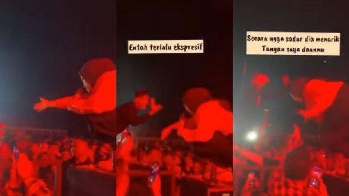 Momen Tantri Kotak nyungsep dari panggung usai ditarik penonton