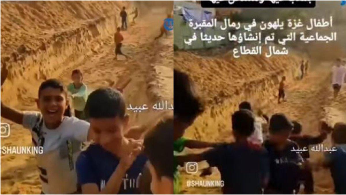 Momen anak-anak di Gaza main di kuburan massal