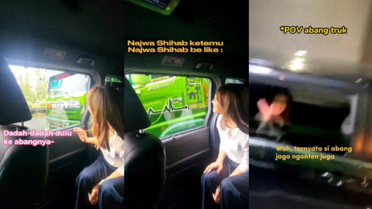 Najwa langsung melambaikan tangannya ke sopir truk