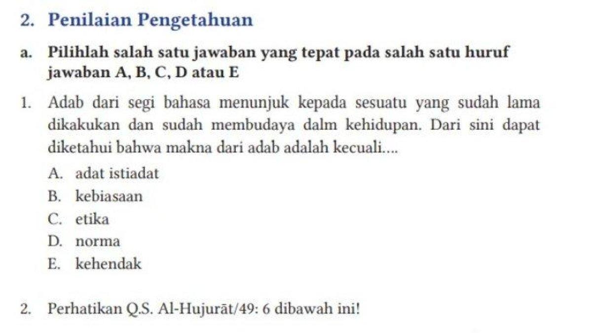 SOAL PAI KELAS 11 - Berikut kunci jawaban PAI kelas 11 halaman 252 253 254 255 Kurikulum Merdeka, Penilaian Pengetahuan Bab 8 bagian pilihan ganda.