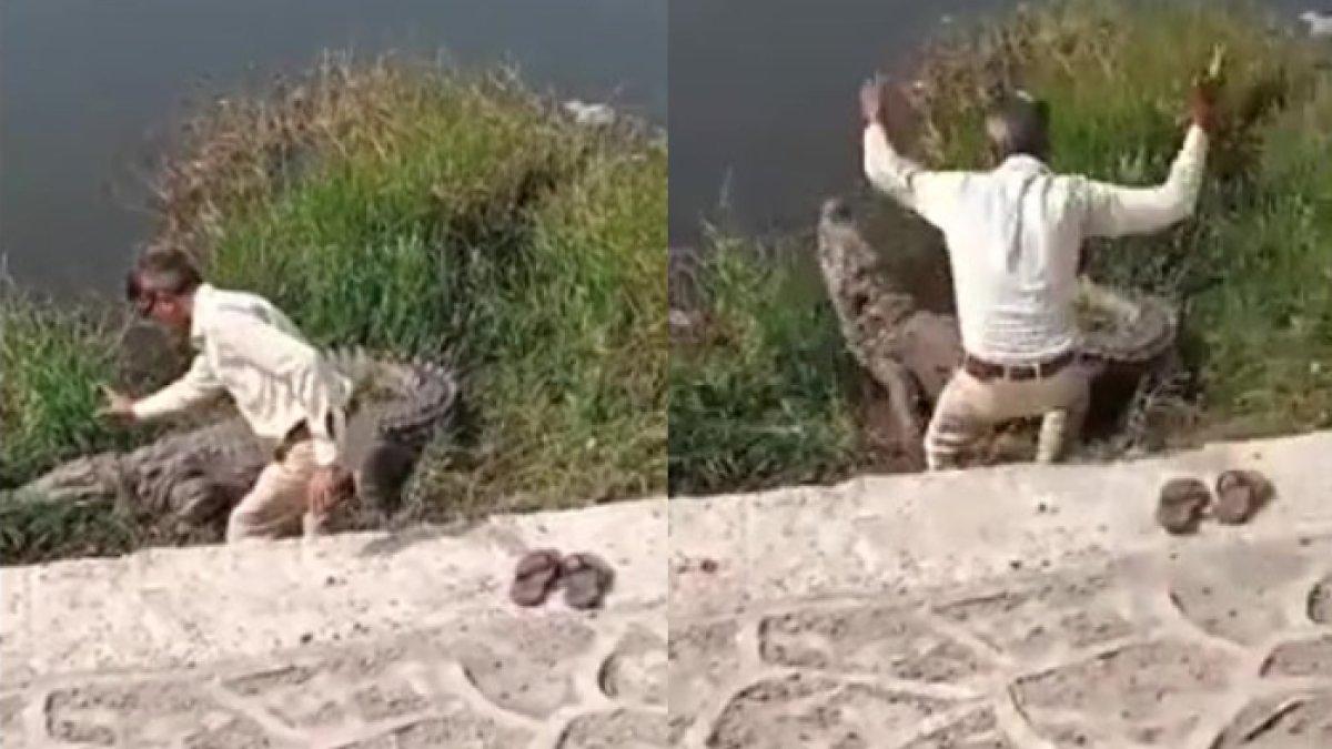 Pankaj Patel nekat duduk di samping buaya gegara mabuk
