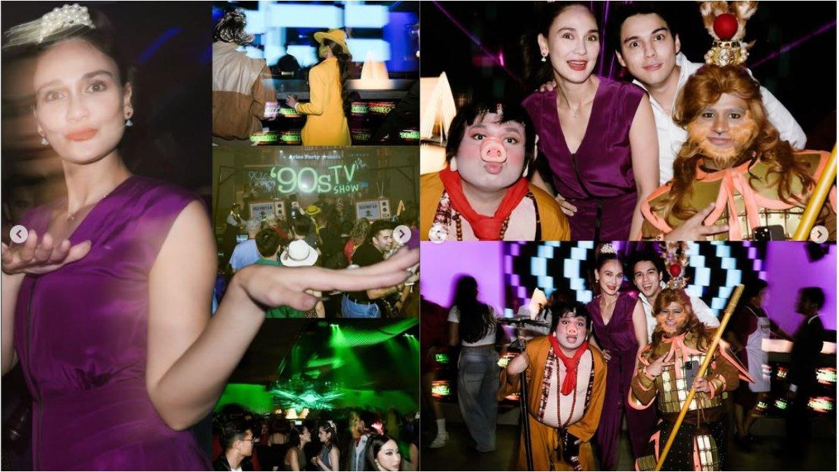 PASANGAN DI GENG ARIES PARTY - Pasangan pengantin baru Luna Maya dan Maxime Bouttier tampil memesona dengan pilihan kostum dari serial Jinny oh Jinny.