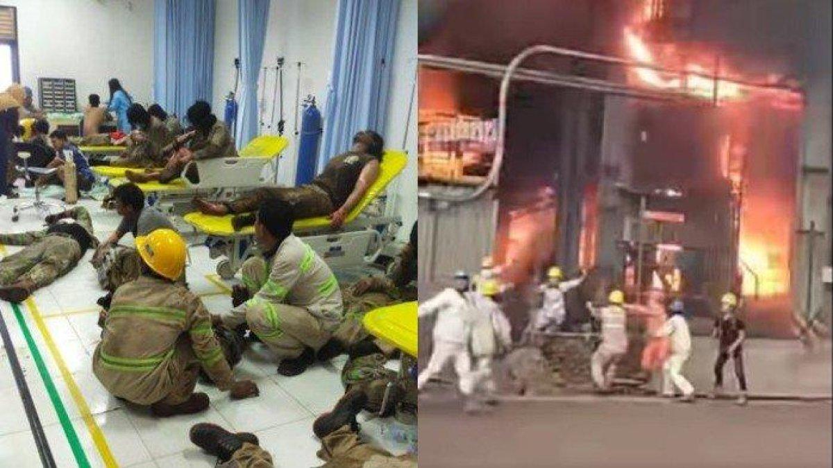 Pekerja nekat melompat dari ketinggian untuk menyelamatkan diri dari ledakan tungku smelter PT Indonesia Tsingshan Stainless Steel (ITSS), Kabupaten Morowali, Sulawesi Tengah, Minggu (24/12/2023).