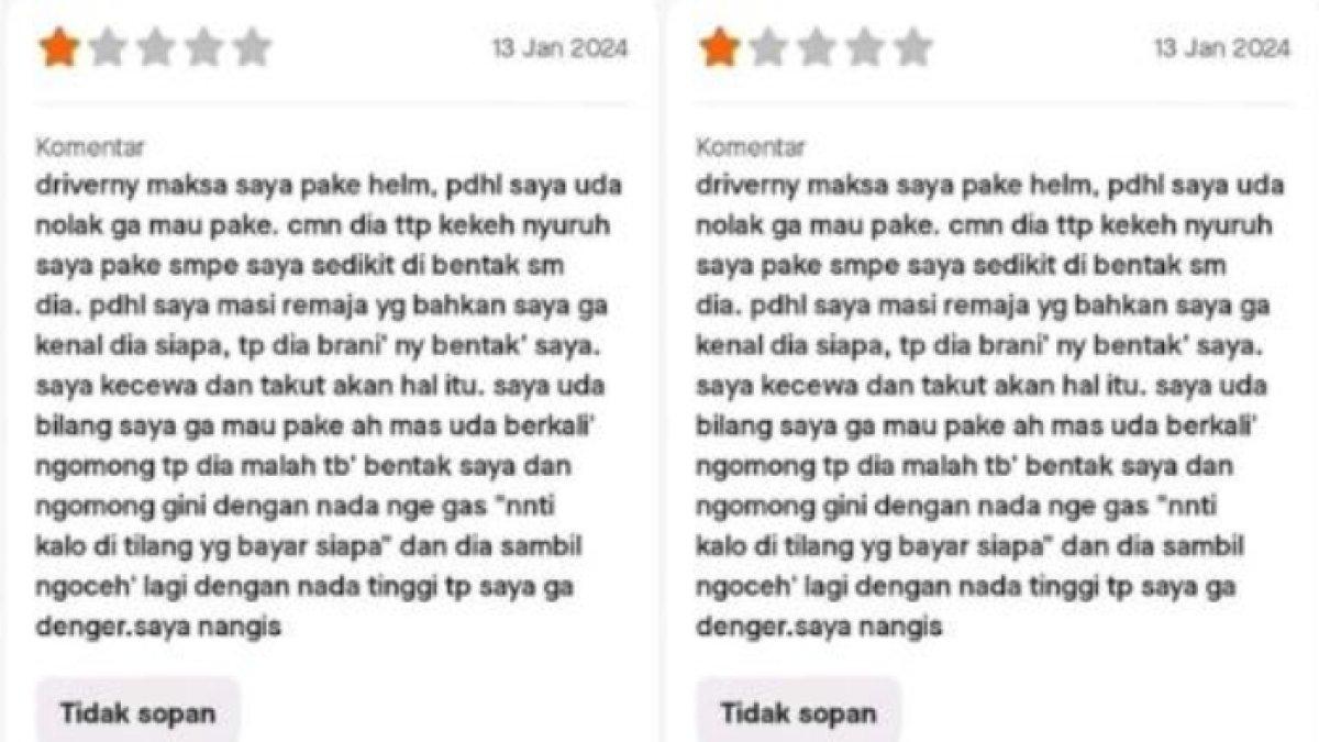 Pelanggan driver ojol kasih bintang satu gegara diminta pakai helm