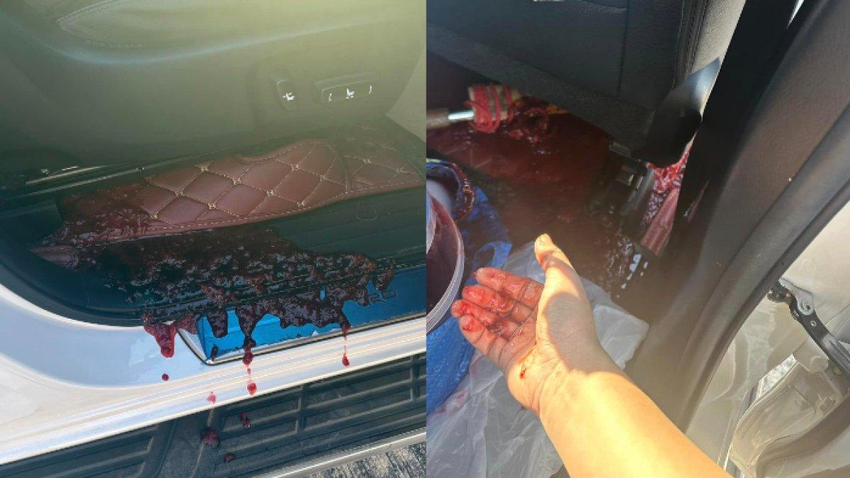 Pemilik syok mobilnya dipenuhi noda cairan bak darah