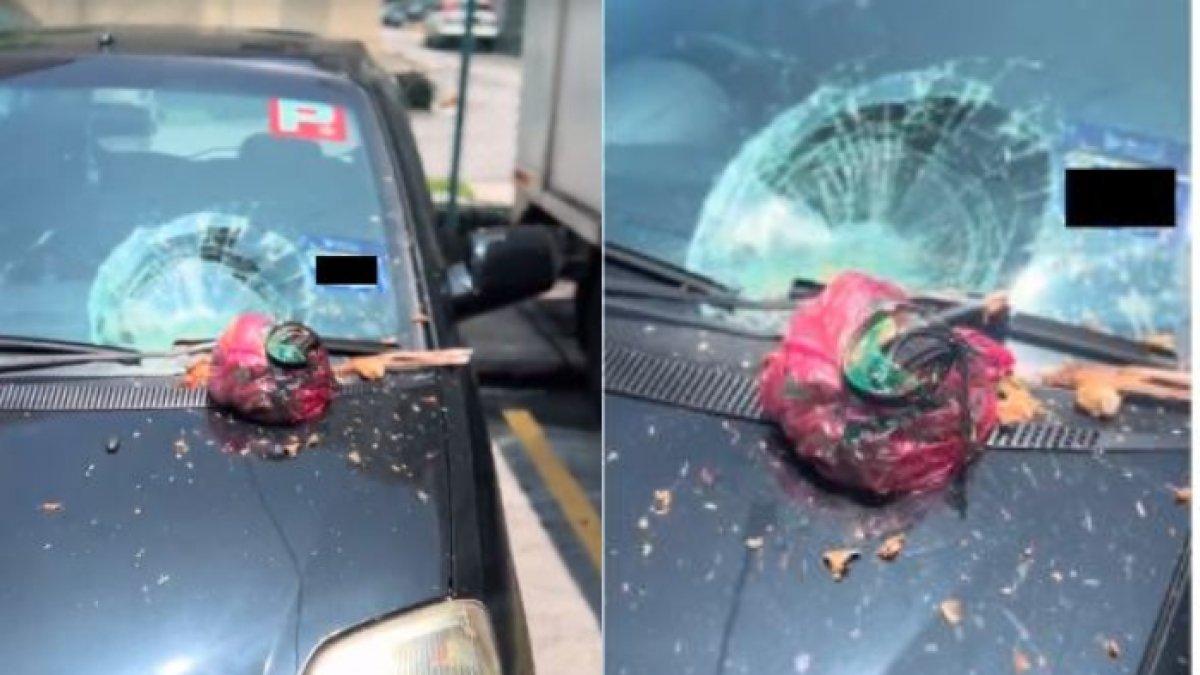Penampakan kaca mobil yang pecah akibat ada yang buang sampah sembarangan