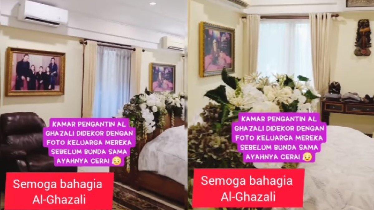KAMAR PENGANTIN AL - Penampakan kamar pengantin Al Ghazali dan Alyssa Daguise. Desain klasik dengan hiasan penuh bunga.