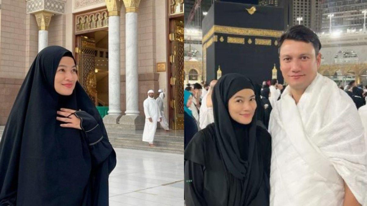 Penampilan Titi Kamal saat umrah bareng suami