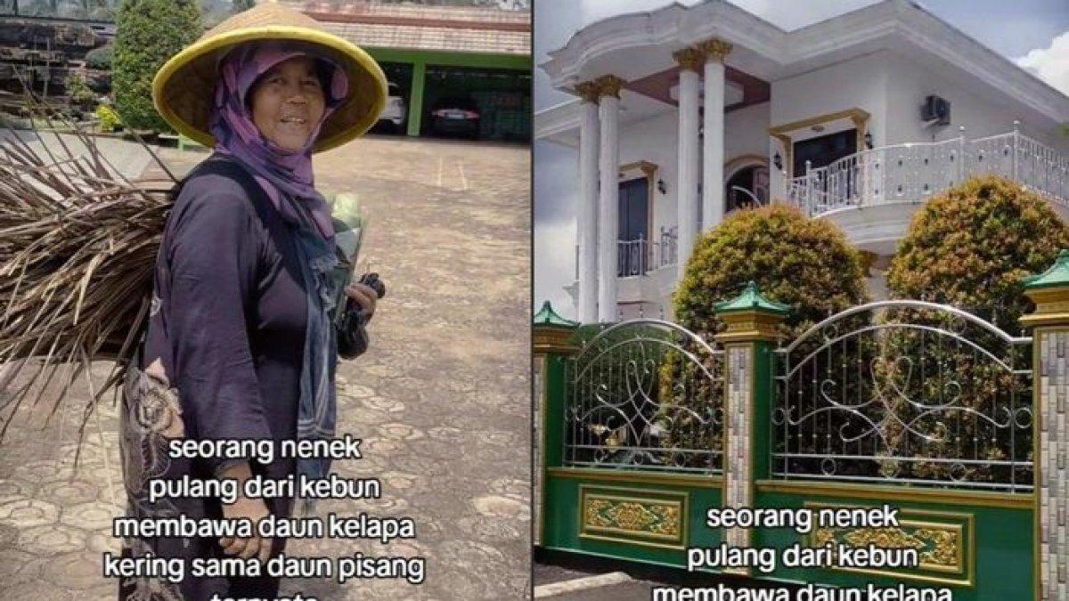 Rumah mewah nenek pikul daun dan pakai caping