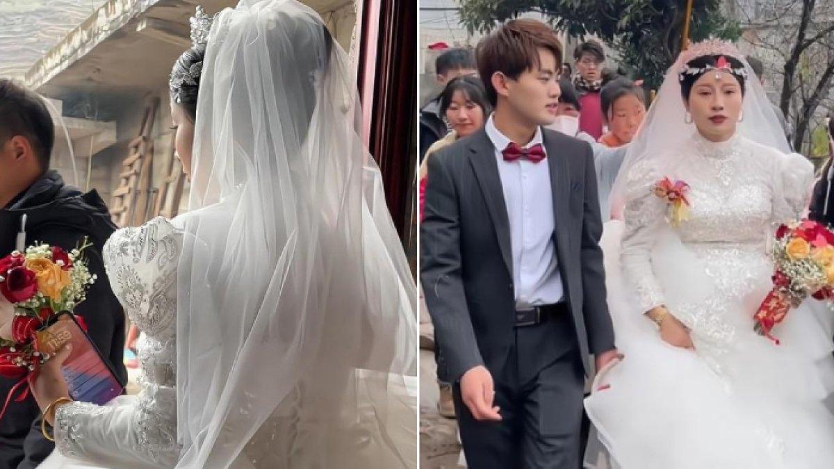 Pengantin wanita menangis di pernikahan karena menikah dengan pria pilihan orang tuanya.