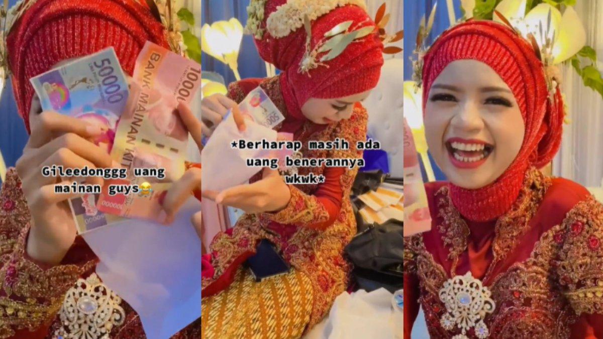 Pengantin wanita unboxing amplop di pernikahannya, syok isinya uang mainan