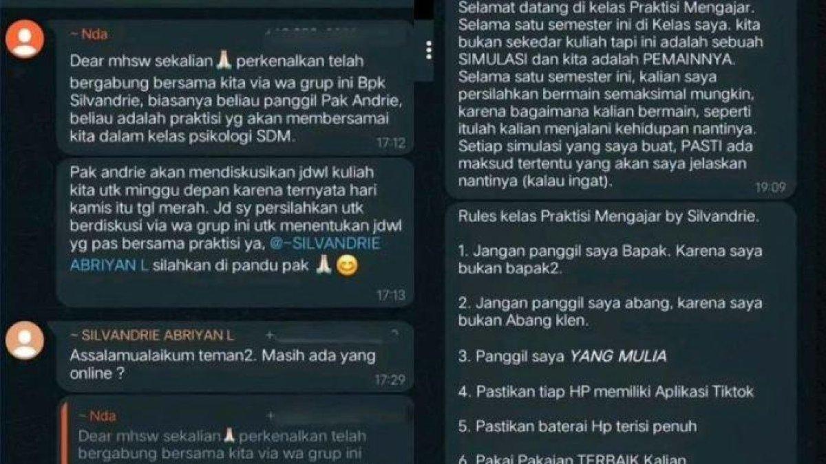 Percakapan Silvandrie dan mahasiswanya di grup
