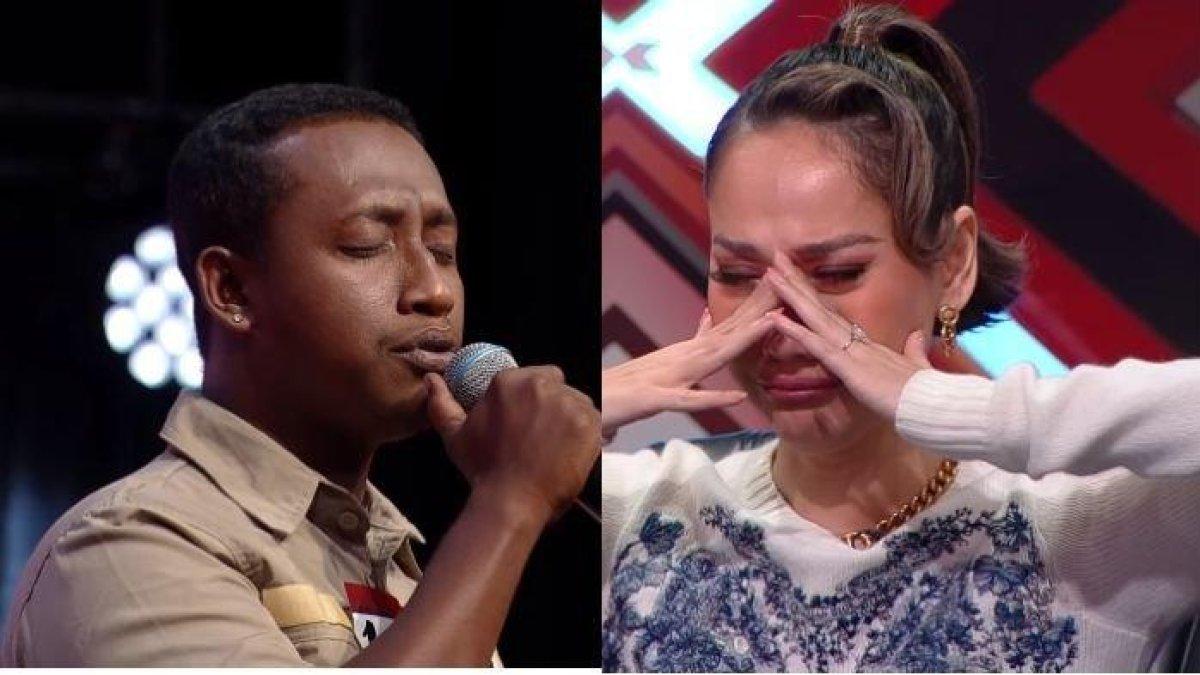 Peserta X Factor Indonesia, Daud Waas (kiri) bikin BCL menangis (kanan)