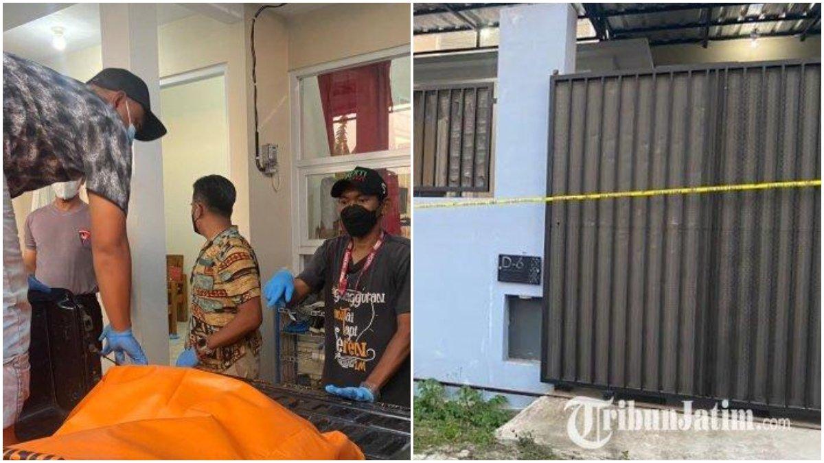 Polisi memasangi police Line di lokasi tempat ASN Ponorogo yang ditemukan meninggal di rumah, Jumat (22/12/2023).