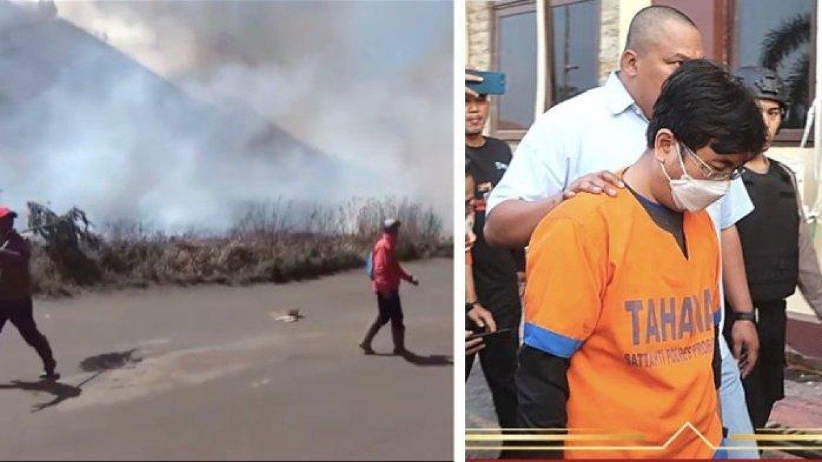 Polres Probolinggo menetapkan manajer WO Pre-Wedding yang picu kebakaran di Padang Sabana Bukit Teletubbies Bromo sebagai tersangka, Kamis (7/9/2023). Kebakaran lahan seluas 50 hektar itu terjadi akibat penggunaan flare saat sesi foto pre-wedding.