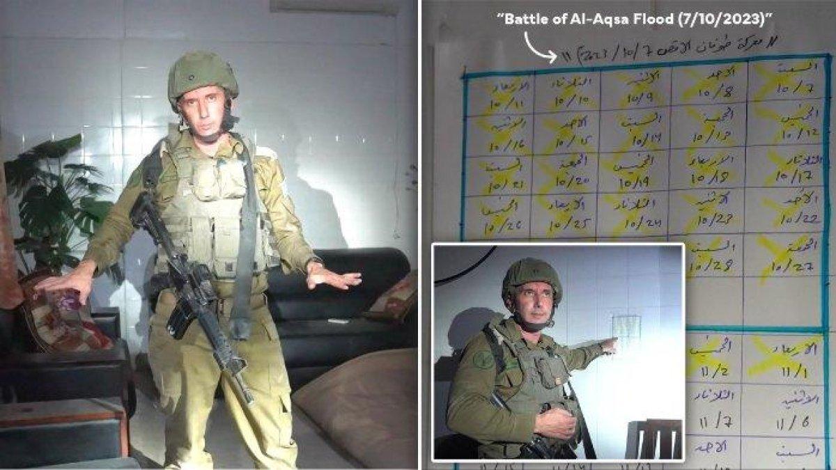 Postingan Pasukan Pertahanan Israel (IDF) di X (Twitter) yang mengatakan mereka menemukan daftar nama anggota Hamas yang bergiliran menjaga sandera di ruang bawah tanah rumah sakit Rantisi di Jalur Gaza. Ternyata, 'daftar nama berbahasa Arab' tersebut adalah nama-nama hari dalam seminggu.