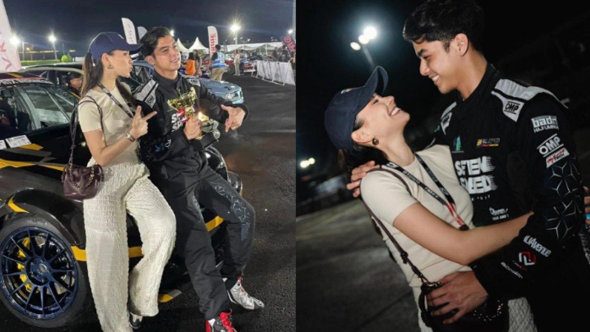 Potret Alyssa Daguise menonton Al Ghazali saat kompetisi drifting.