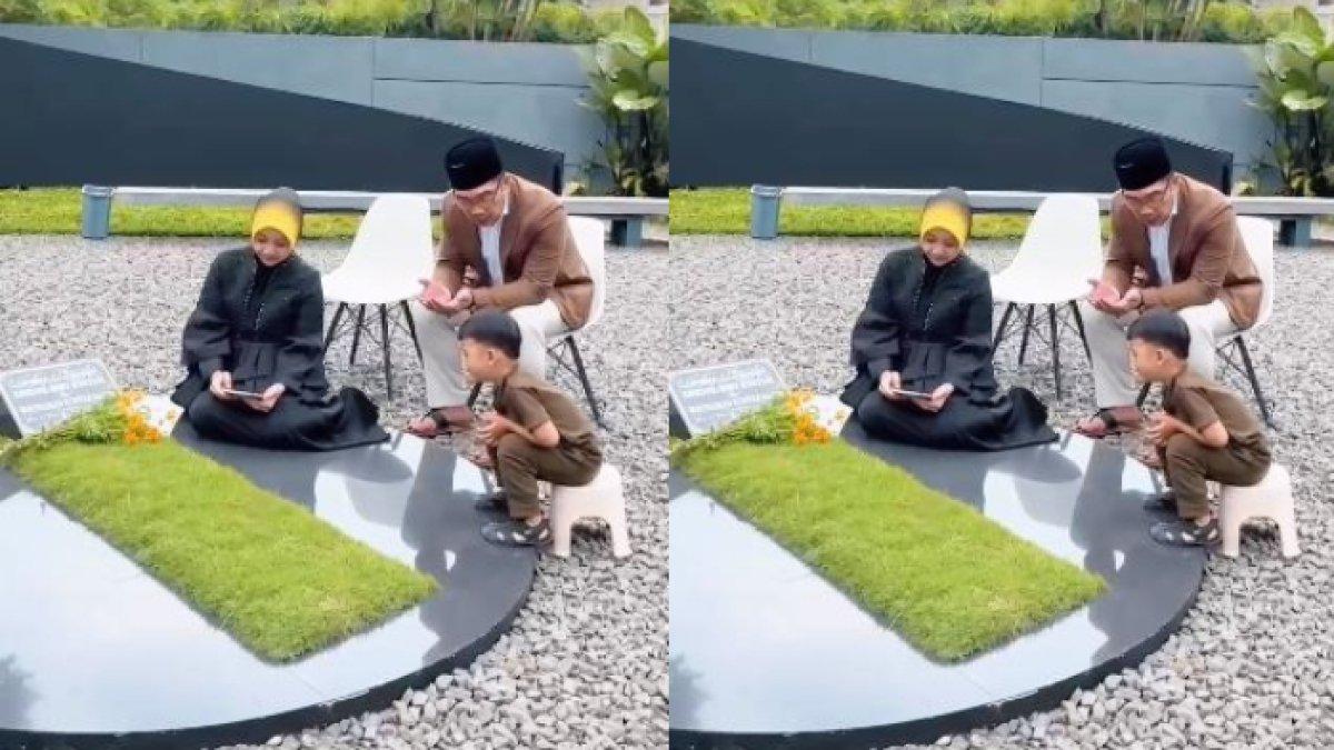 Potret Atalia Praratya bersimpuh di makam Eril