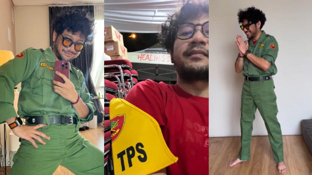Potret Kunto Aji saat latihan jadi Linmas
