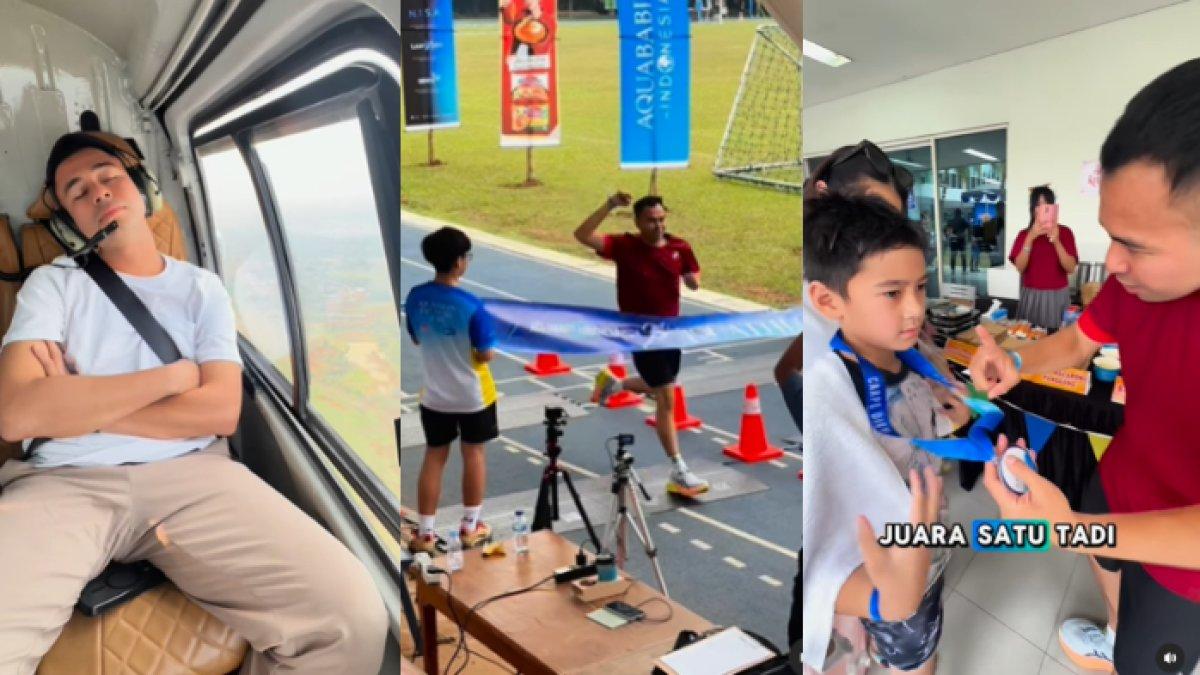 Potret Raffi Ahmad saat berjuang agar bisa menepati janjinya ikut lomba di sekolah Rafathar. Suami Nagita Slavina sampai sewa helikopter.