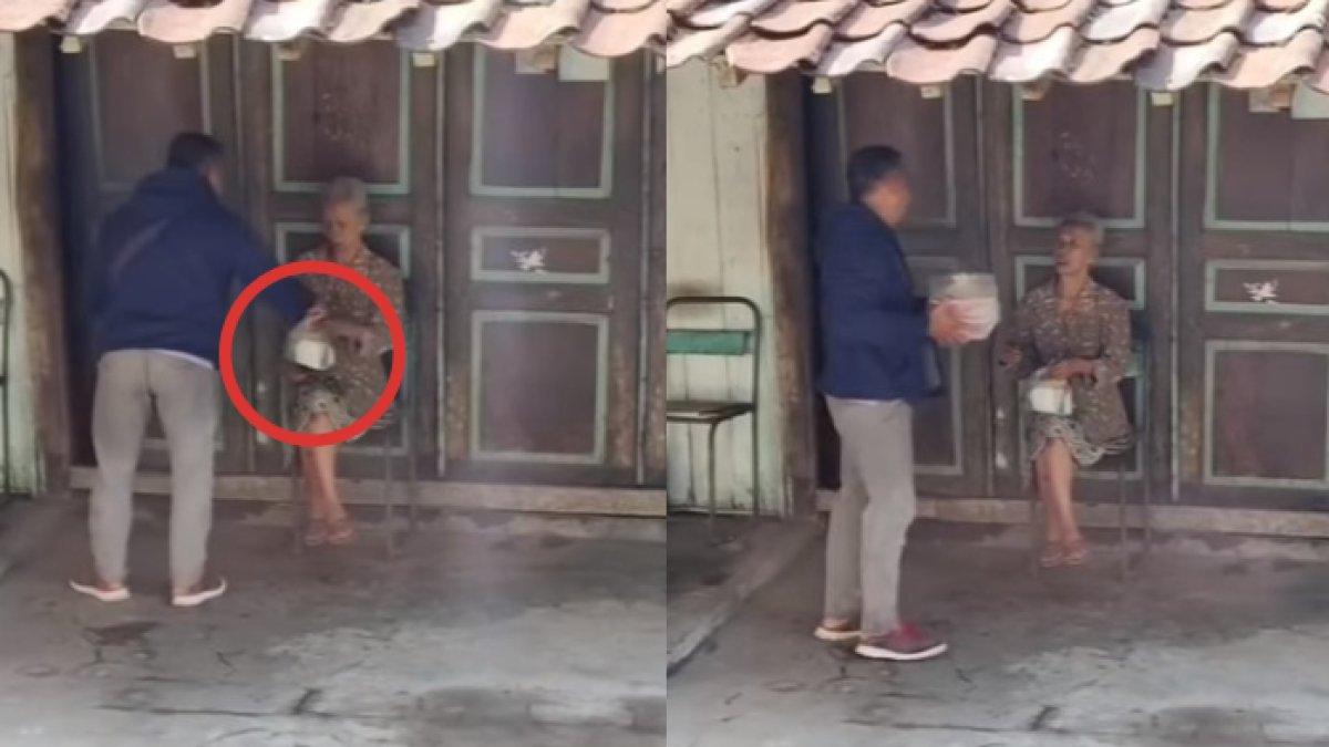 Pria beri bantuan nenek-nenek namun setelah difoto, ditukar dengan ukuran yang lebih kecil