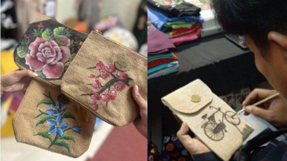 UMKM LOKAL - Salah satu produk perajin lokal Cenderaloka, Nasrafa Lukis yang menjual tas dan pouch lukis gaya autentik