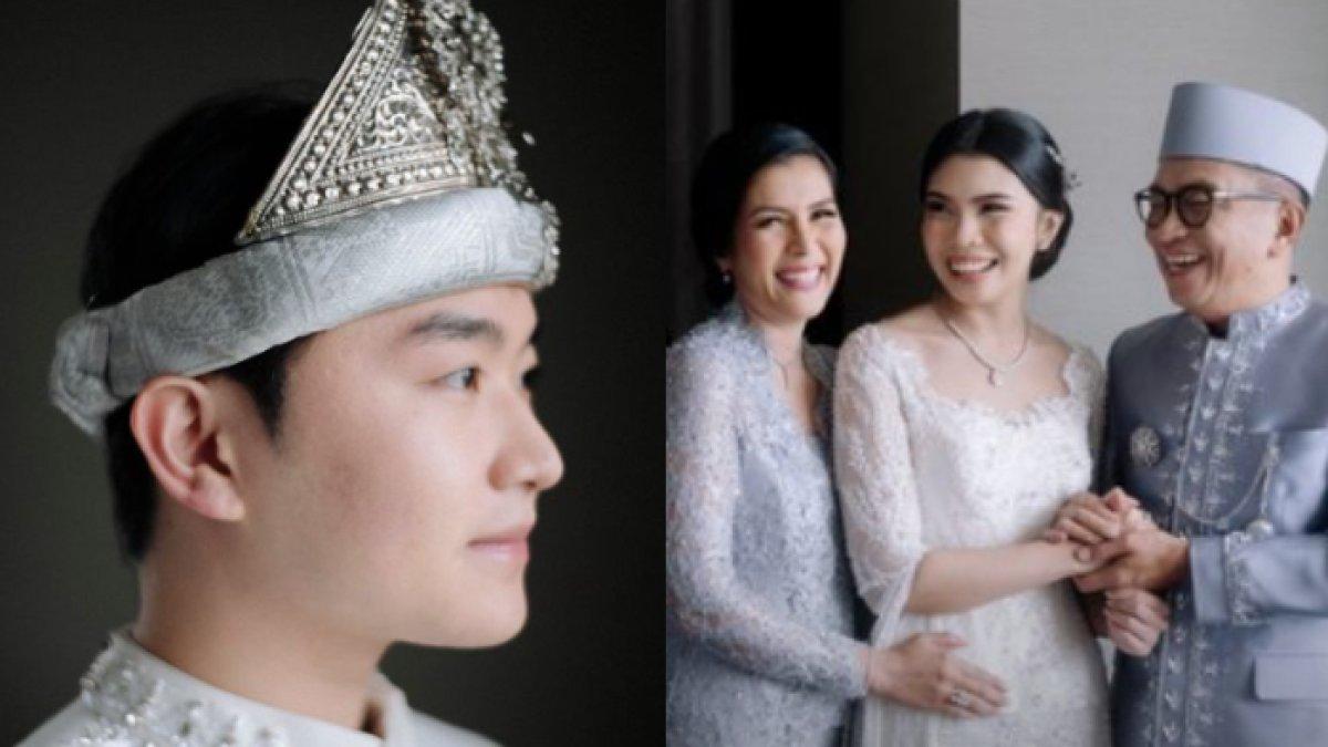 Rachell dan Glory memakai busana pengantin warna putih