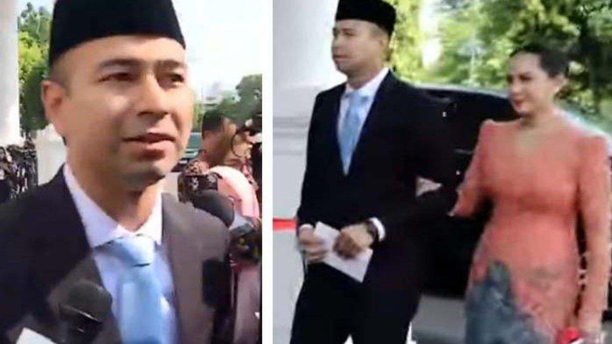 Raffi Ahmad bersama sang istri, Nagita Slavina terlihat mendatangi Istana Kepresidenan, Jakarta Pusat, Selasa (22/10/2024) pagi. 