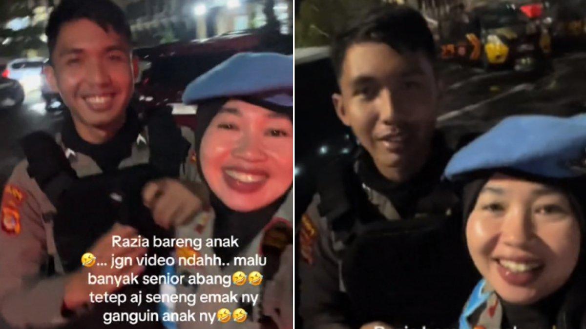 Ramai di media sosial momen ibu dan anak yang sama-sama polisi tugas bersama.