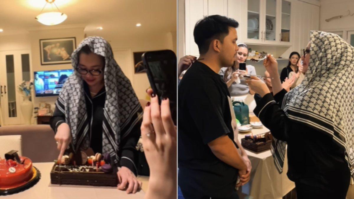 Reza memberikan salah satu potongan kue ultahnya kepada Thariq