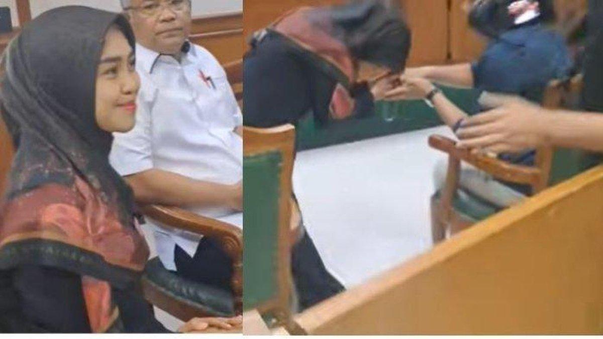 Ria Ricis sungkem ke Teuku Ryan saat sidang perdana perceraian mereka.