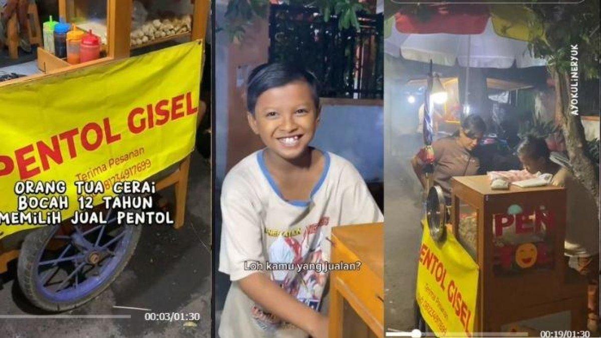 Ridho tetap terlihat ceria dan bersemangat saat berjualan pentol