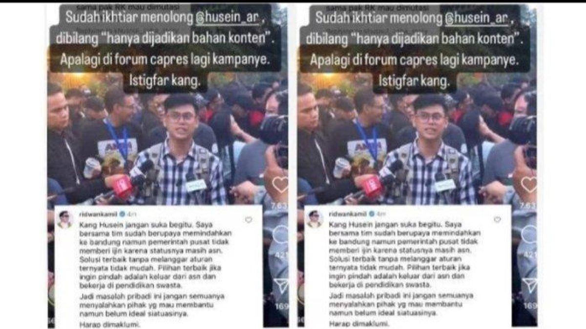 Ridwan Kamil kecewa dengan Husein yang merasa hanya jadi bahan konten