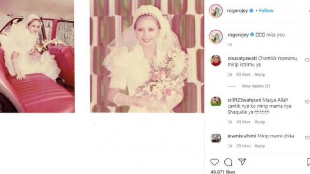 IBU ROGER MIRIP CUT MEYRISKA - Roger Danuarta mengenang sosok sang ibunda, mendiang Engnawati Atmadja lewat sebuah unggahan foto lawas di feed Instagram.