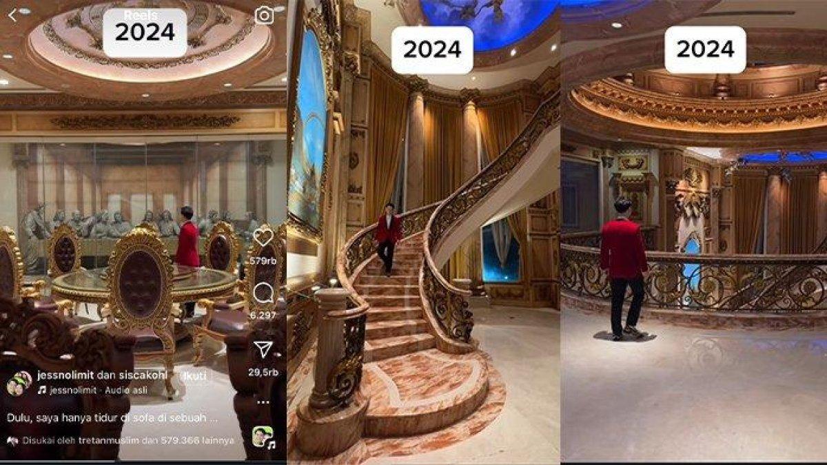 Rumah megah dengan nuansa gold dan dihiasi gereja mini.