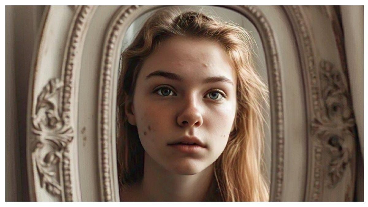 BERKACA - Sedang berkaca melihat jerawat yang ada pada diri