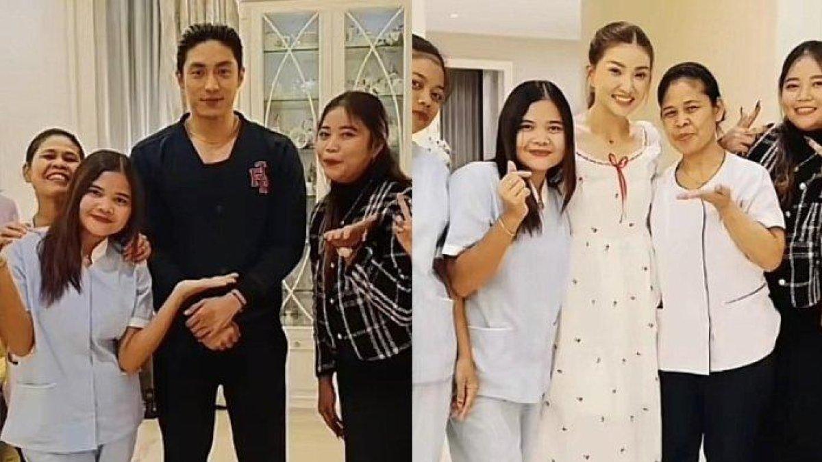 MAKAN MALAM - Artis Sarwendah makan malam di kediaman orangtua Giorgio Antonio, dicapture (4/7/2025). Para karyawan foto bareng janda presenter Ruben Onsu.