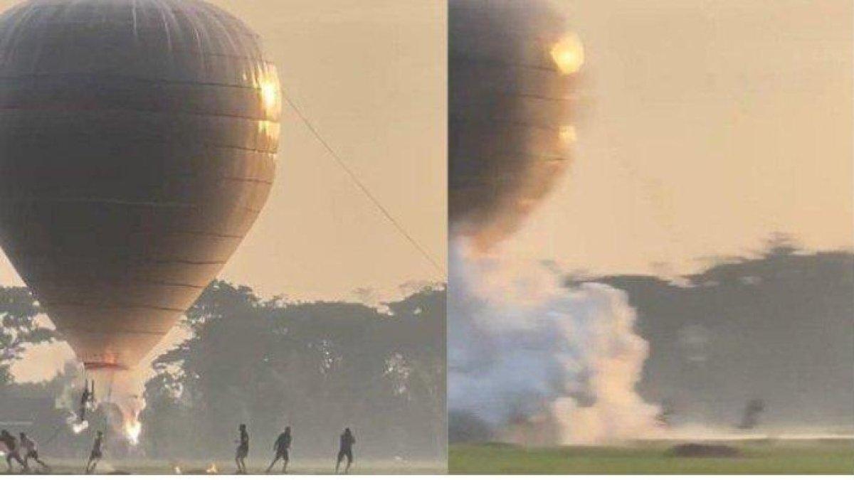 Sebuah balon udara berukuran cukup besar meledak di area persawahan