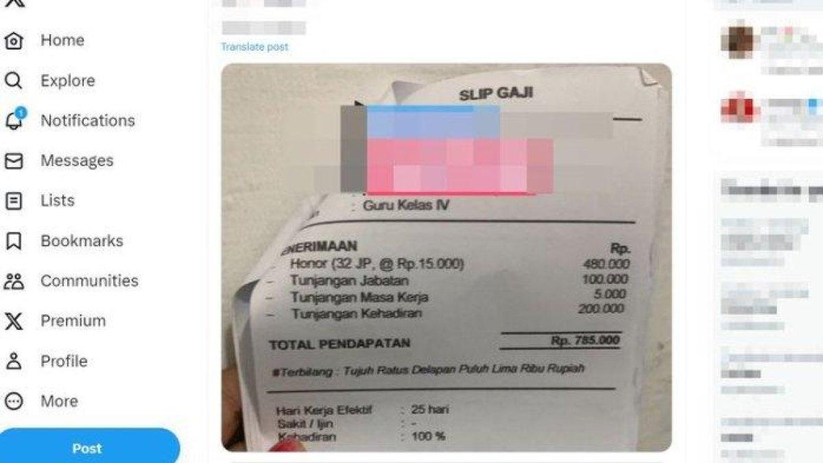 Sebuah unggahan mengenai gaji guru honorer yang berada di bawah upah minimum beredar viral di media sosial.