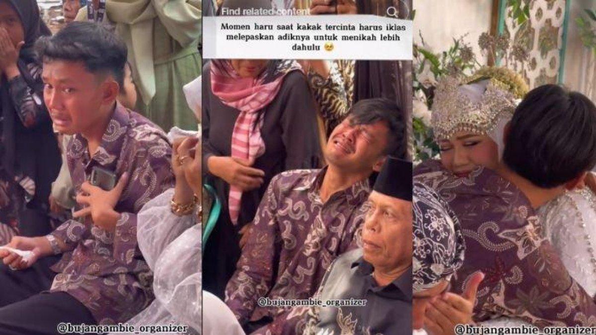 Sebuah video menunjukkan dua orang pria menangis saat melihat adik kesayangannya menikah.