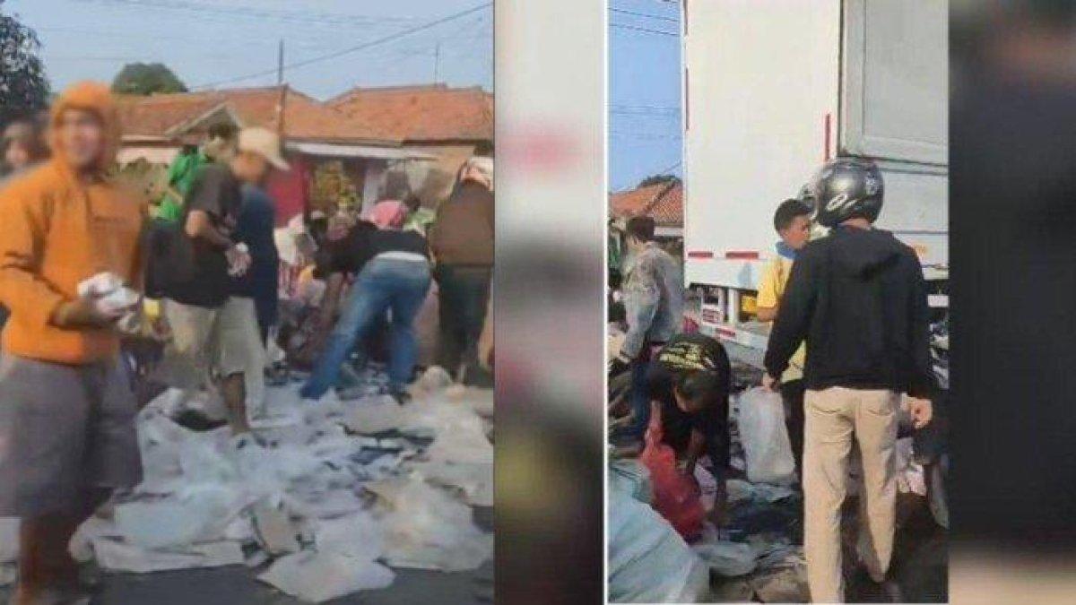 Warga kembali menjarah truk susu yang terguling