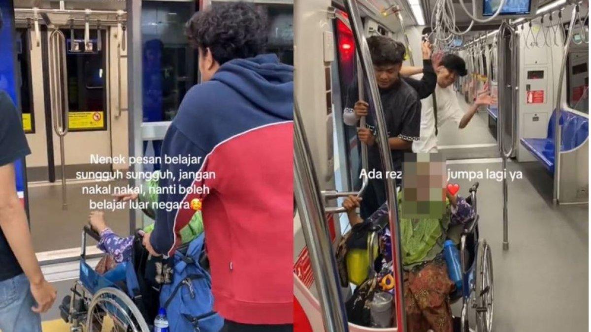 Sekelompok pemuda membantu seorang nenek menaiki MRT