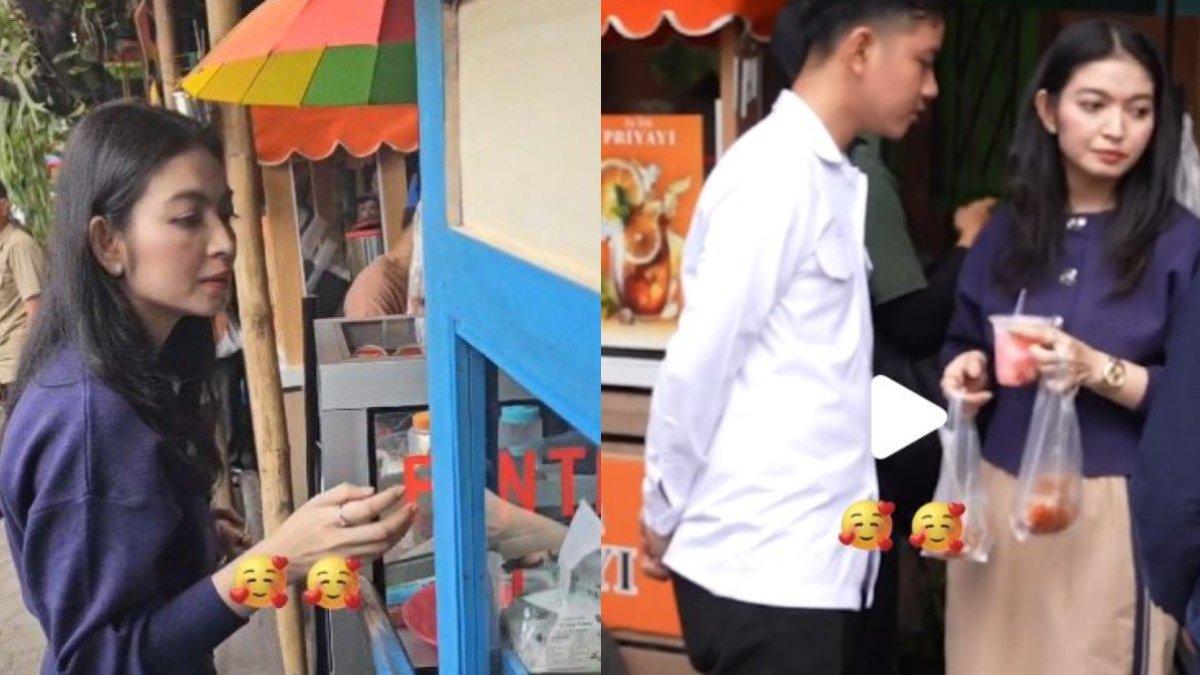 SELVI ANANDA JAJAN PINGGIR JALAN - Dengan penuh kesabaran, Selvi Ananda berdiri menunggu pesanannya di depan gerobak, sama seperti pelanggan lainnya.