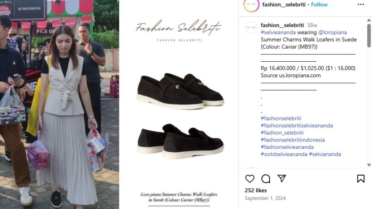 KOLEKSI SEPATU SELVI ANANDA - Selvi Ananda mengenakan Loro Piana Summer Charms Walk Loafers in Suede berwarna Caviar (MB97), sebuah sentuhan elegan dalam balutan suede hitam yang lembut dan mewah.