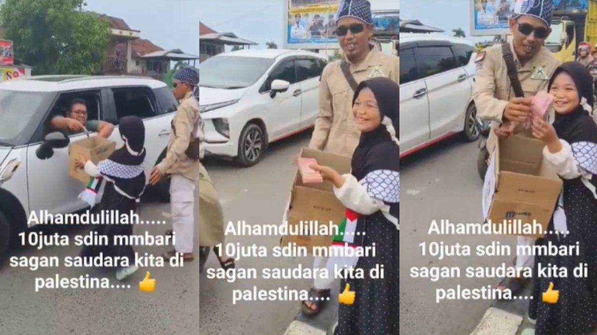 Seorang penumpang mobil memberikan sumbangan Rp10 juta untuk Palestina