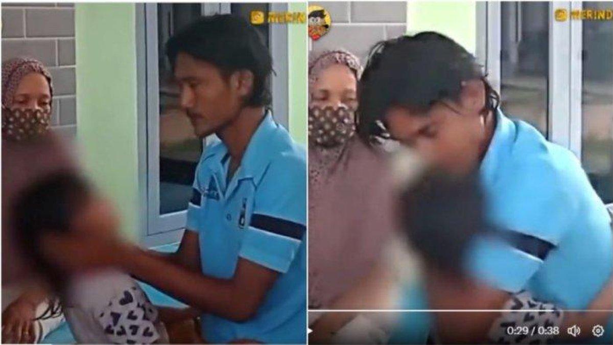 Seorang tersangka pembacokan pamit kepada putrinya sebelum dibawa ke kantor polisi